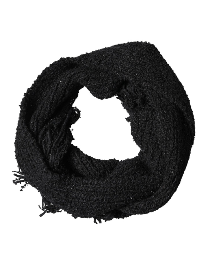 Dolce &amp; Gabbana Black Cashmere Knit Shawl Fringes Scarf