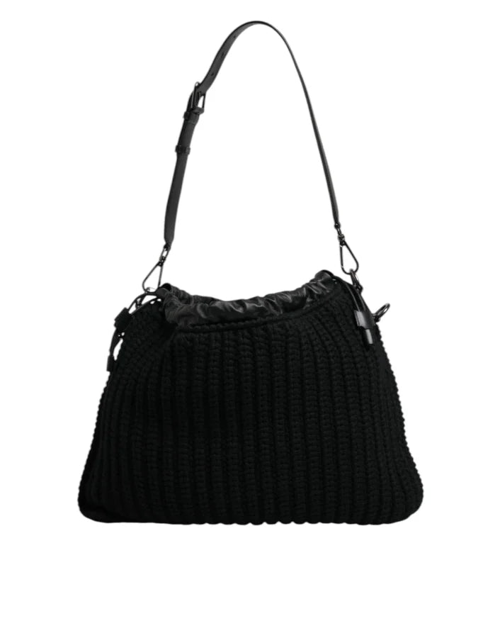 Dolce & Gabbana - Black Cashmere Knitted Leather Shoulder Bag