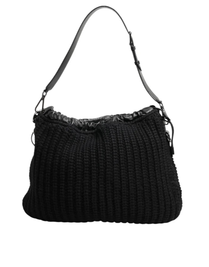Dolce & Gabbana - Black Cashmere Knitted Leather Shoulder Women Borse Bag