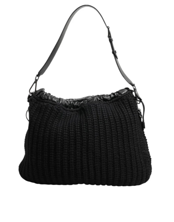 Dolce & Gabbana - Black Cashmere Knitted Leather Shoulder Women Borse Bag