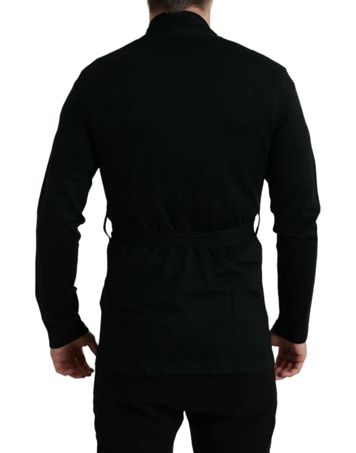Dolce & Gabbana Black Cashmere Long Sleeves Belted Wrap Robe