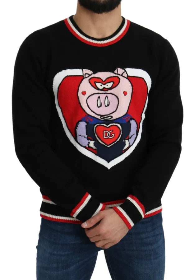 Dolce & Gabbana Black Cashmere Pig of the Year Pullover Sweater