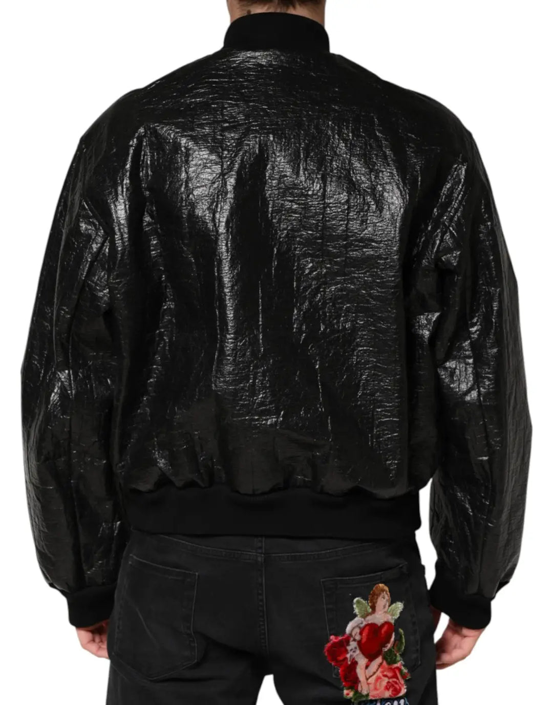 Dolce &amp; Gabbana Black Cellulose Leather FullZip Biker Jacket