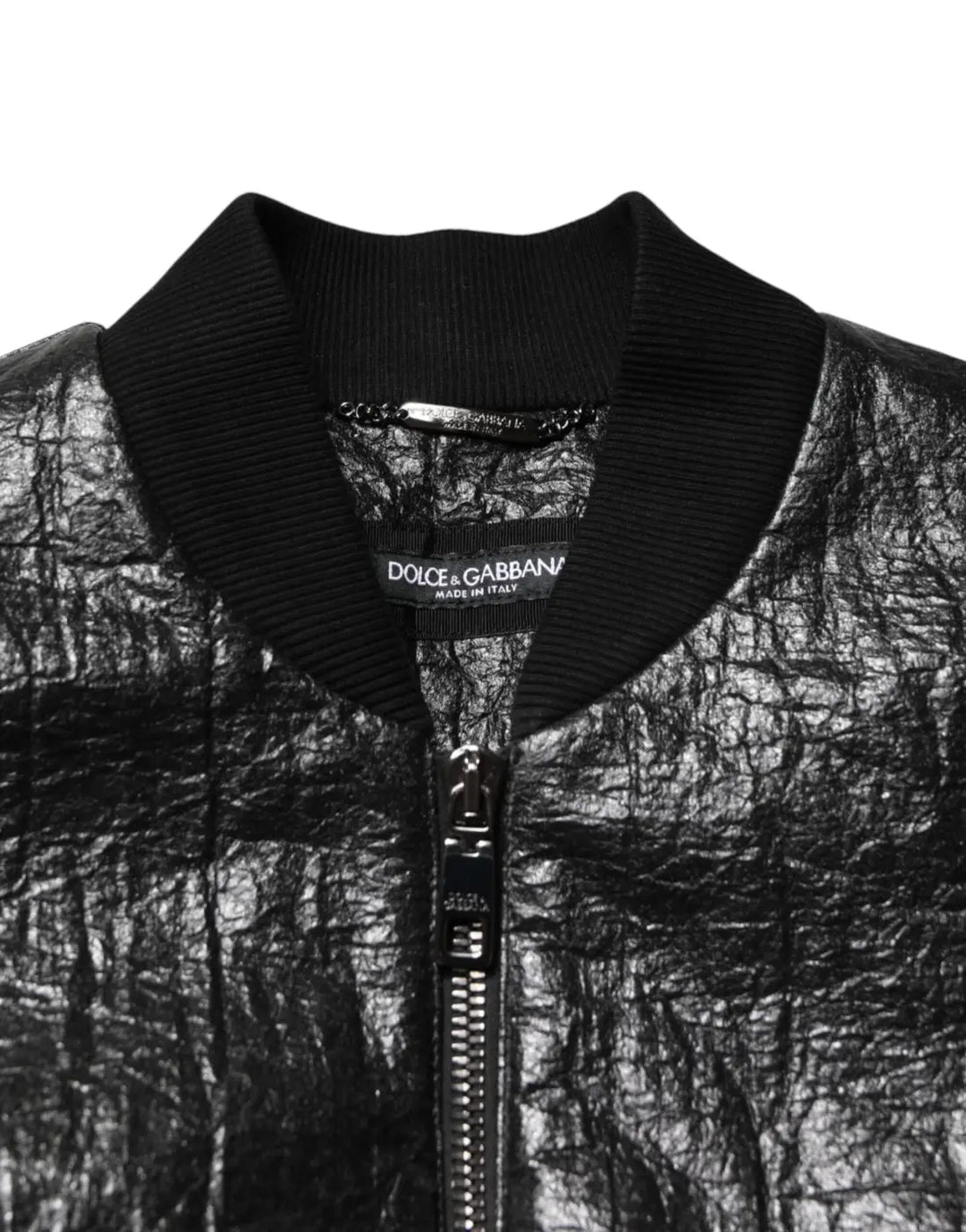 Dolce &amp; Gabbana Black Cellulose Leather FullZip Biker Jacket