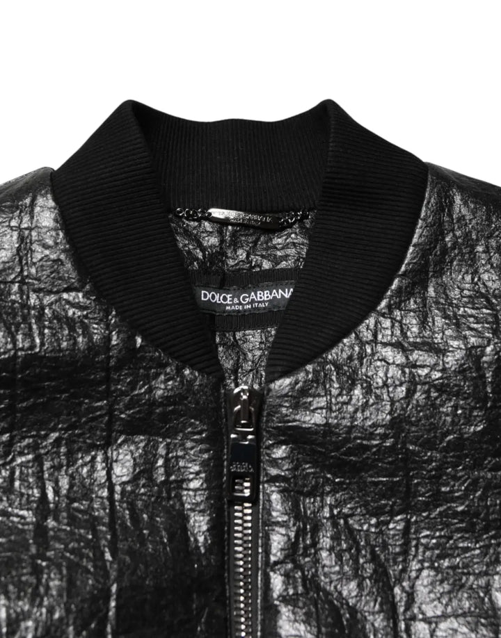 Dolce &amp; Gabbana Black Cellulose Leather FullZip Biker Jacket