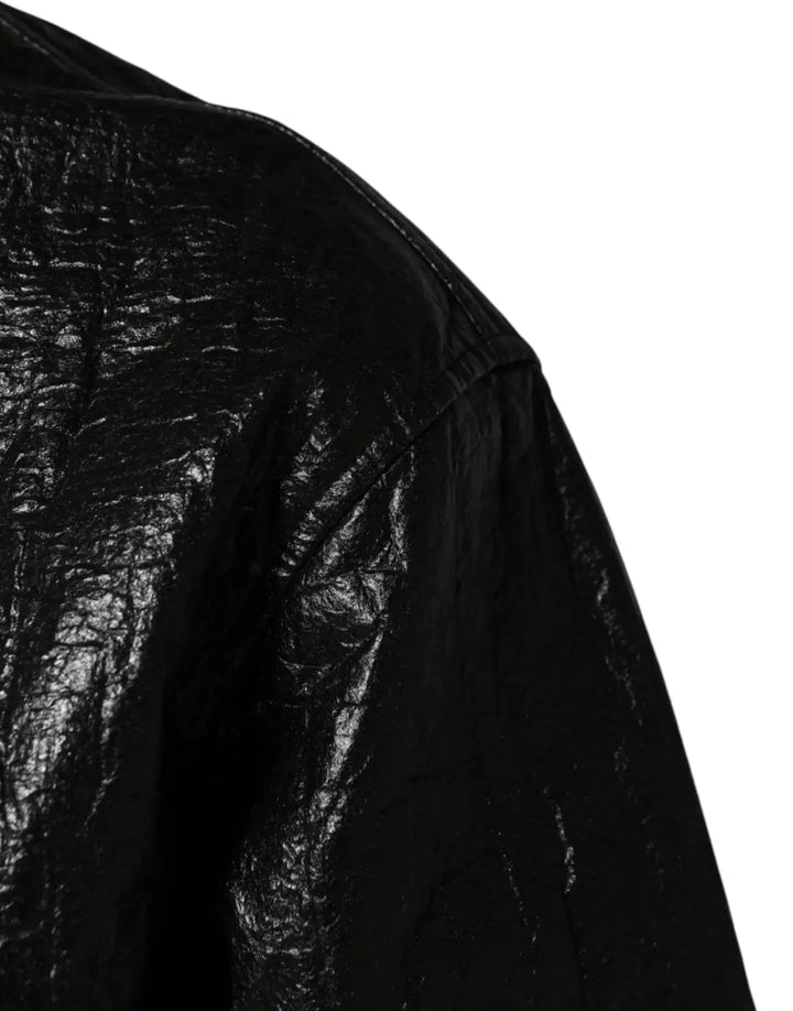 Dolce &amp; Gabbana Black Cellulose Leather FullZip Biker Jacket