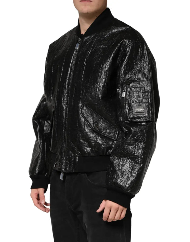 Dolce &amp; Gabbana Black Cellulose Leather FullZip Biker Jacket