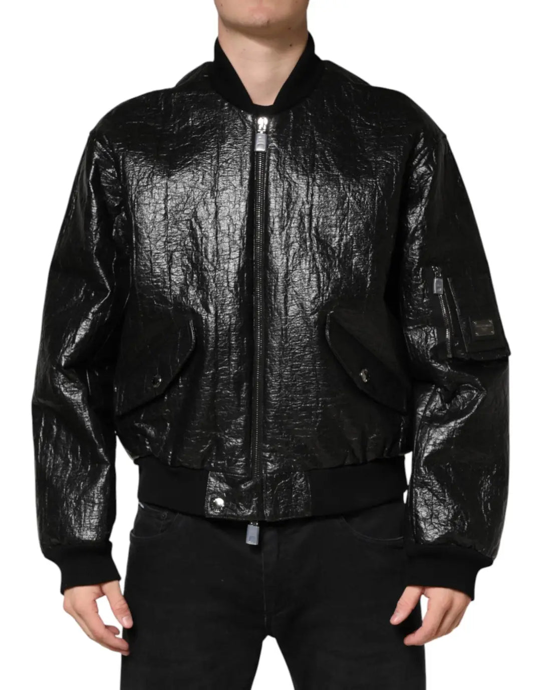 Dolce &amp; Gabbana Black Cellulose Leather FullZip Biker Jacket