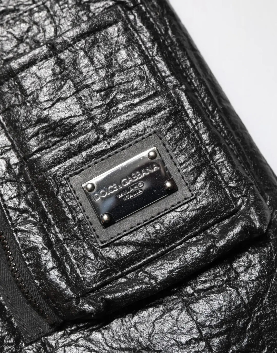 Dolce &amp; Gabbana Black Cellulose Leather FullZip Biker Jacket