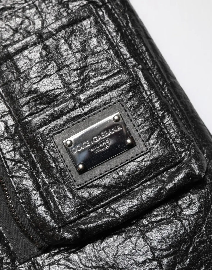 Dolce &amp; Gabbana Black Cellulose Leather FullZip Biker Jacket