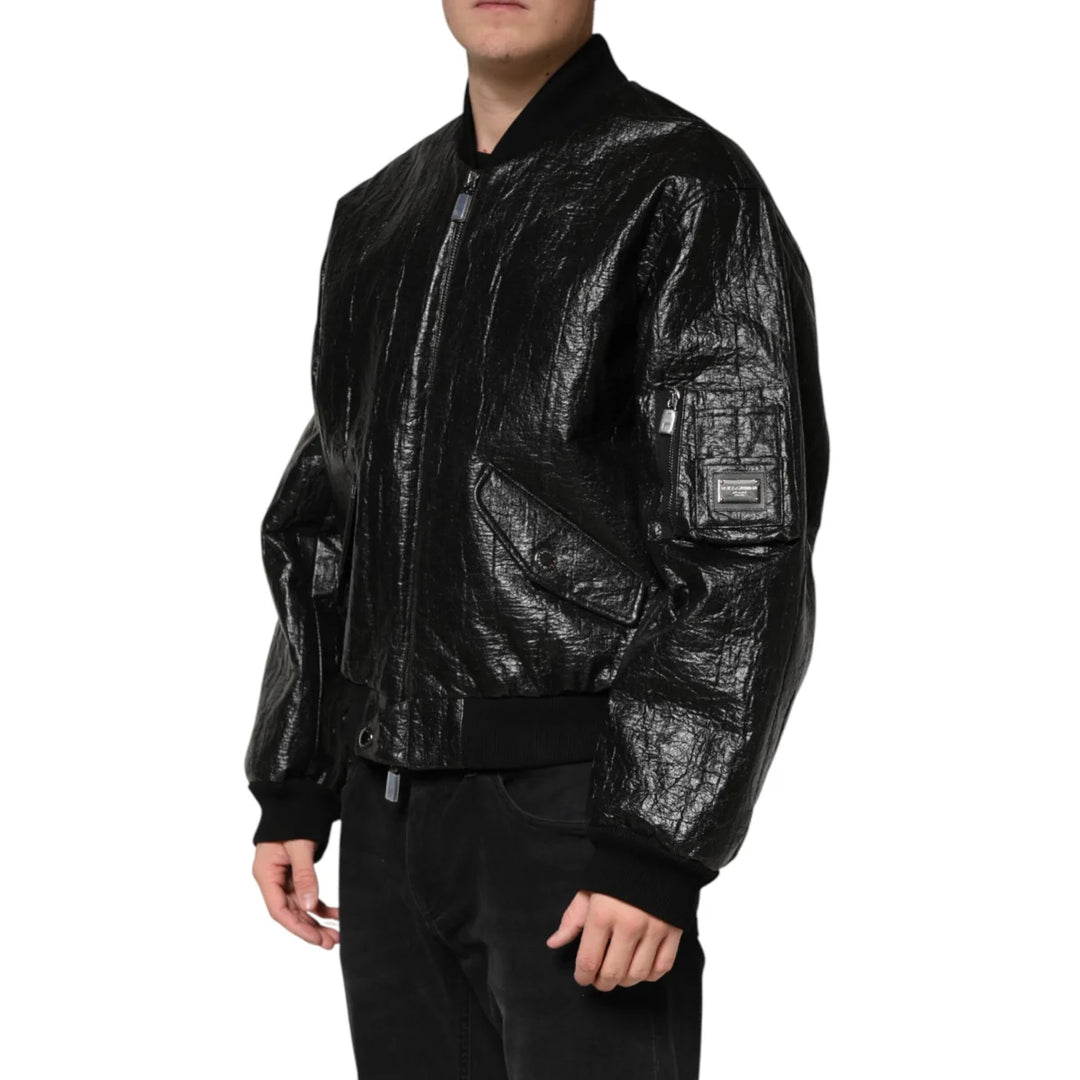 Dolce & Gabbana Black Cellulose Leather FullZip Biker Jacket