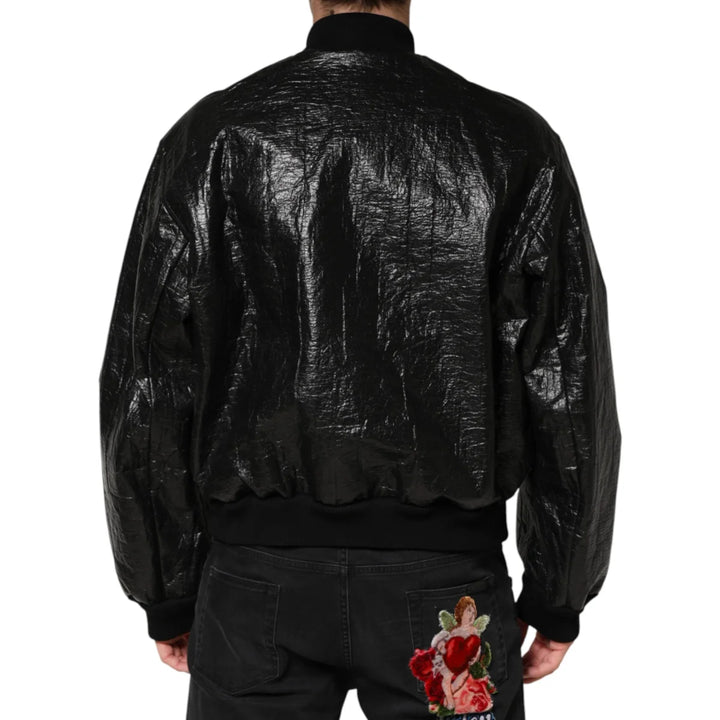 Dolce & Gabbana Black Cellulose Leather FullZip Biker Jacket
