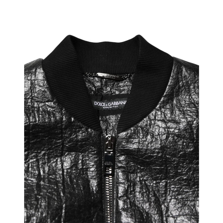 Dolce & Gabbana Black Cellulose Leather FullZip Biker Jacket