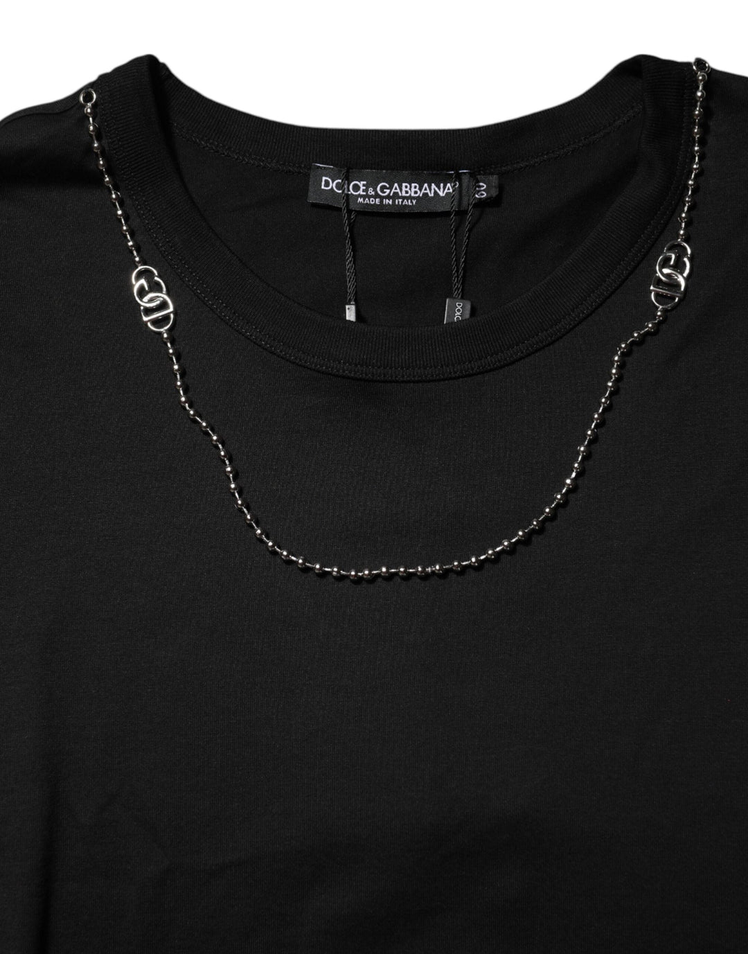 Dolce &amp; Gabbana Black Chain Necklace Cotton Crewneck T-shirt