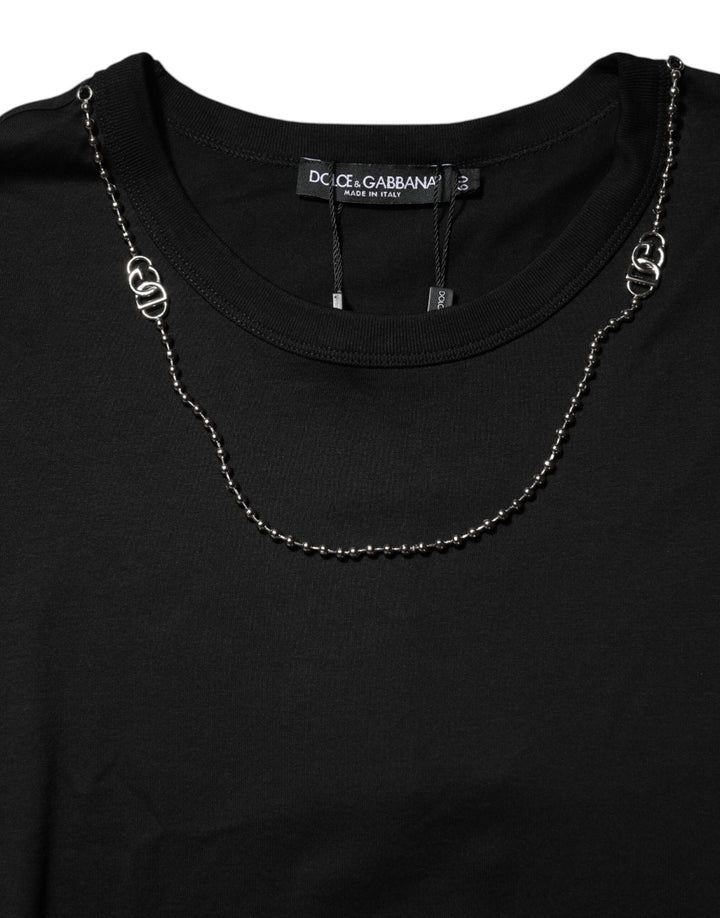 Dolce &amp; Gabbana Black Chain Necklace Cotton Crewneck T-shirt
