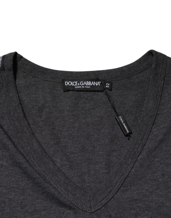 Dolce & Gabbana Black Charcoal DG Logo V-Neck Men T-shirt
