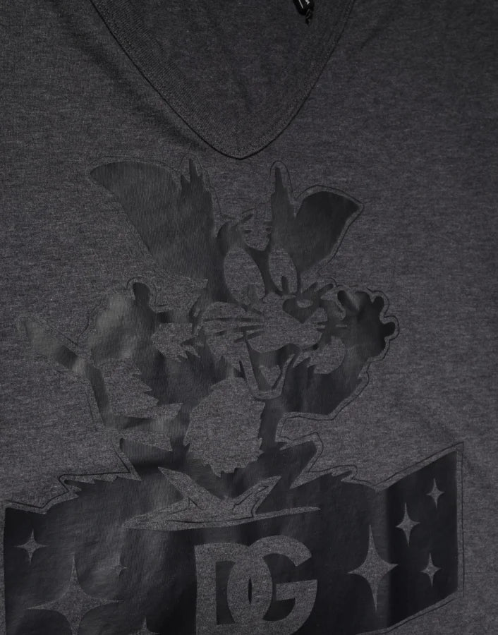 Dolce & Gabbana Black Charcoal DG Logo V-Neck Men T-shirt