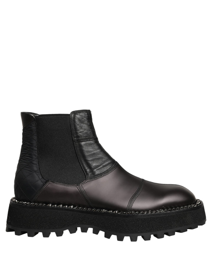 Dolce &amp; Gabbana Black Chelsea Boots Leather Slip on Men Shoes