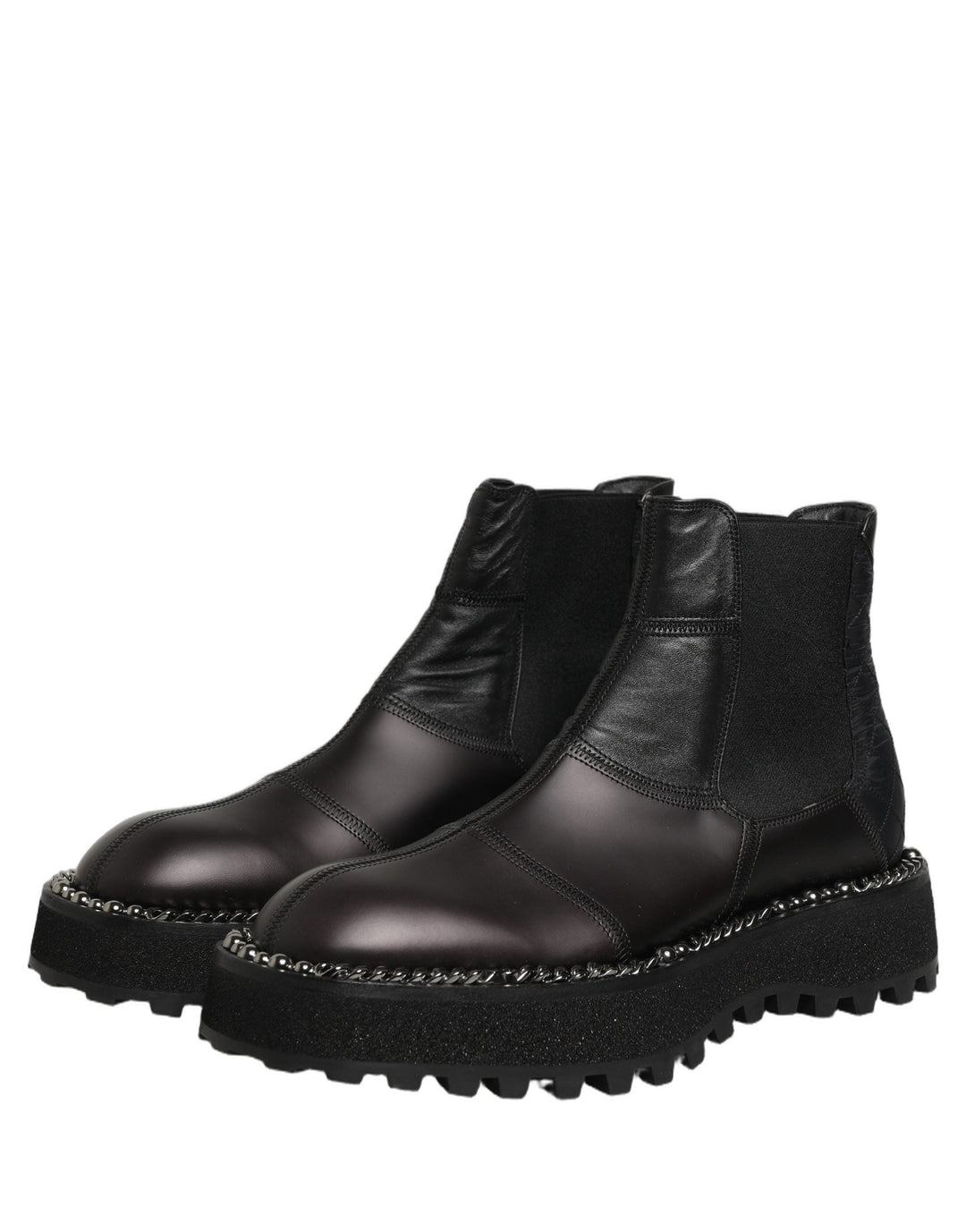 Dolce &amp; Gabbana Black Chelsea Boots Leather Slip on Men Shoes