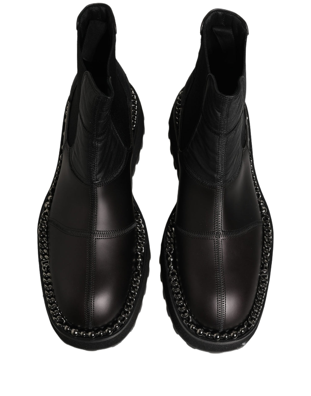 Dolce &amp; Gabbana Black Chelsea Boots Leather Slip on Men Shoes