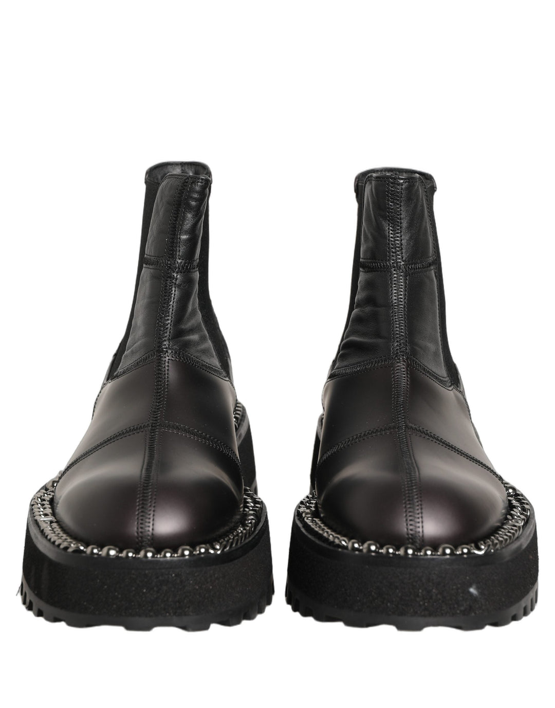 Dolce &amp; Gabbana Black Chelsea Boots Leather Slip on Men Shoes