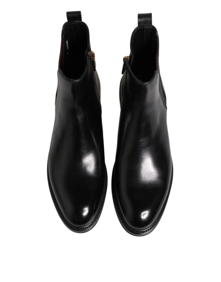 Dolce &amp; Gabbana Black Chelsea Leather Mid Calf Boots Shoes