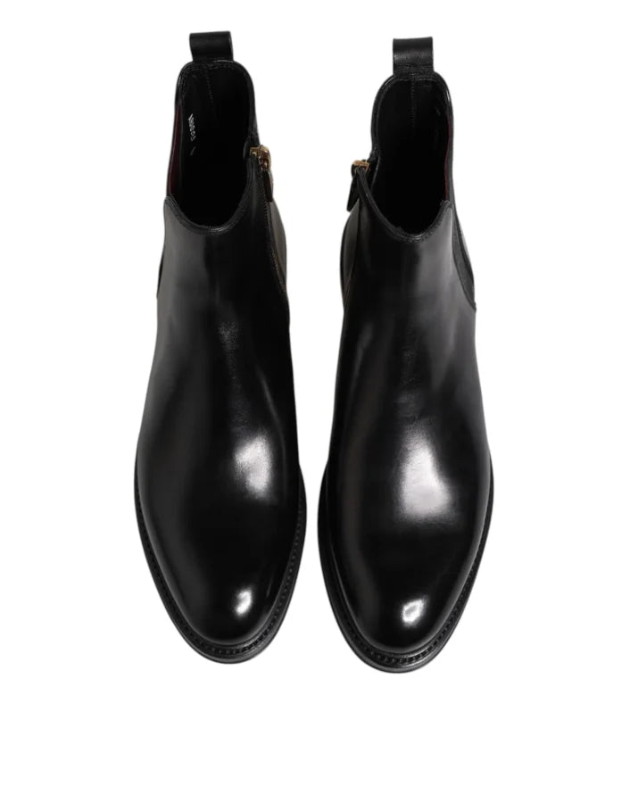 Dolce & Gabbana Black Chelsea Leather Mid Calf Boots Shoes