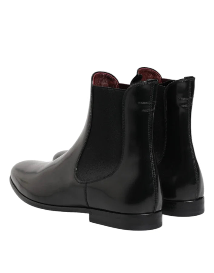 Dolce & Gabbana Black Chelsea Slip On Mid Calf Boots Shoes