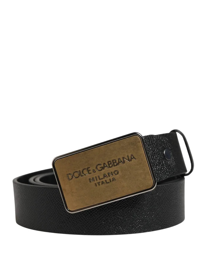 Dolce & Gabbana Black Classic Calf Leather Metal Buckle Belt