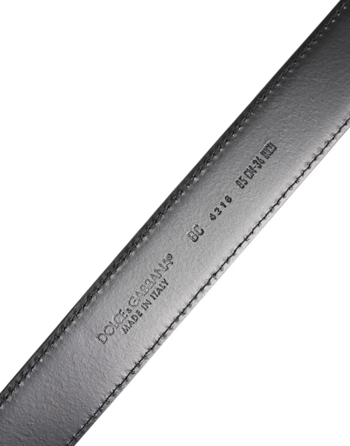Dolce &amp; Gabbana Black Classic Calf Leather Silver Buckle Belt