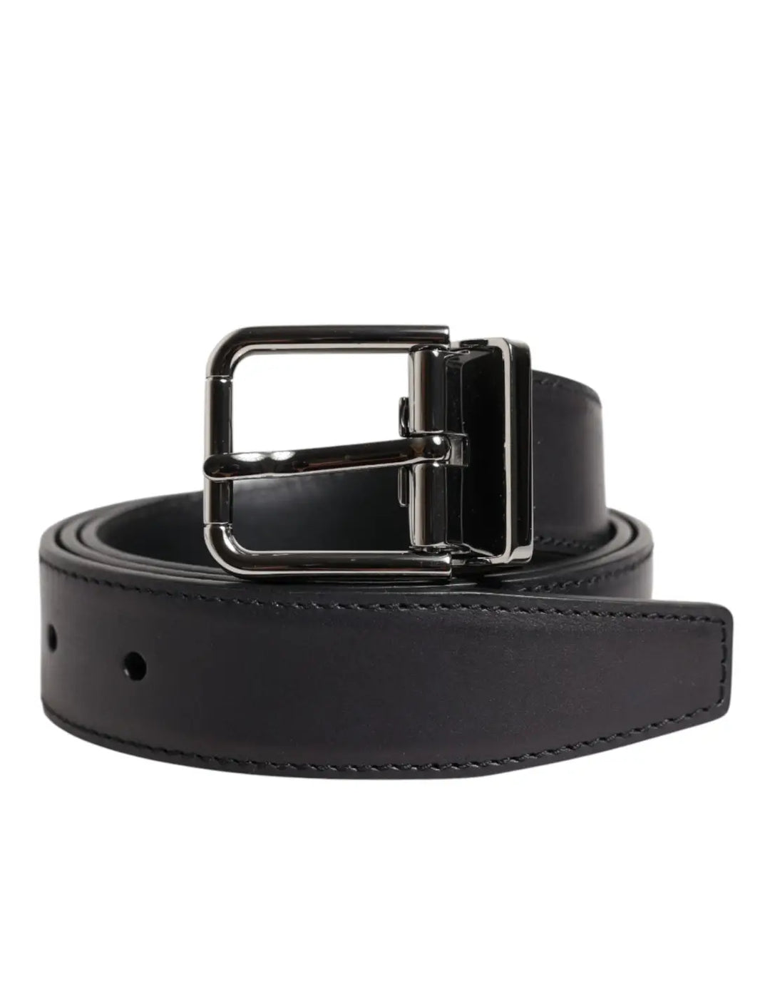 Dolce &amp; Gabbana Black Classic Calf Leather Silver Buckle Belt