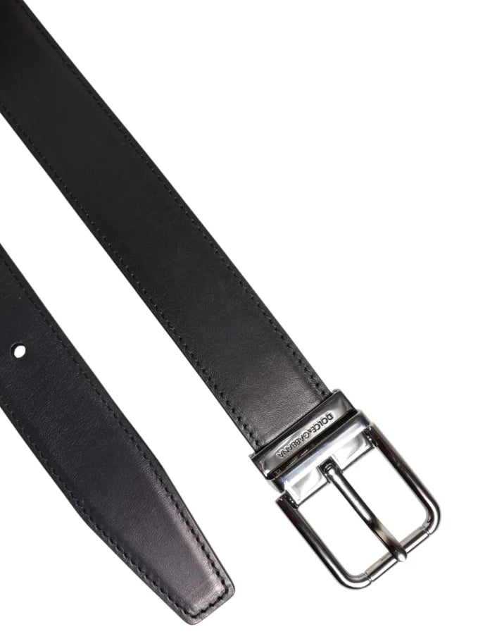 Dolce & Gabbana Black Classic Calf Leather Silver Buckle Belt