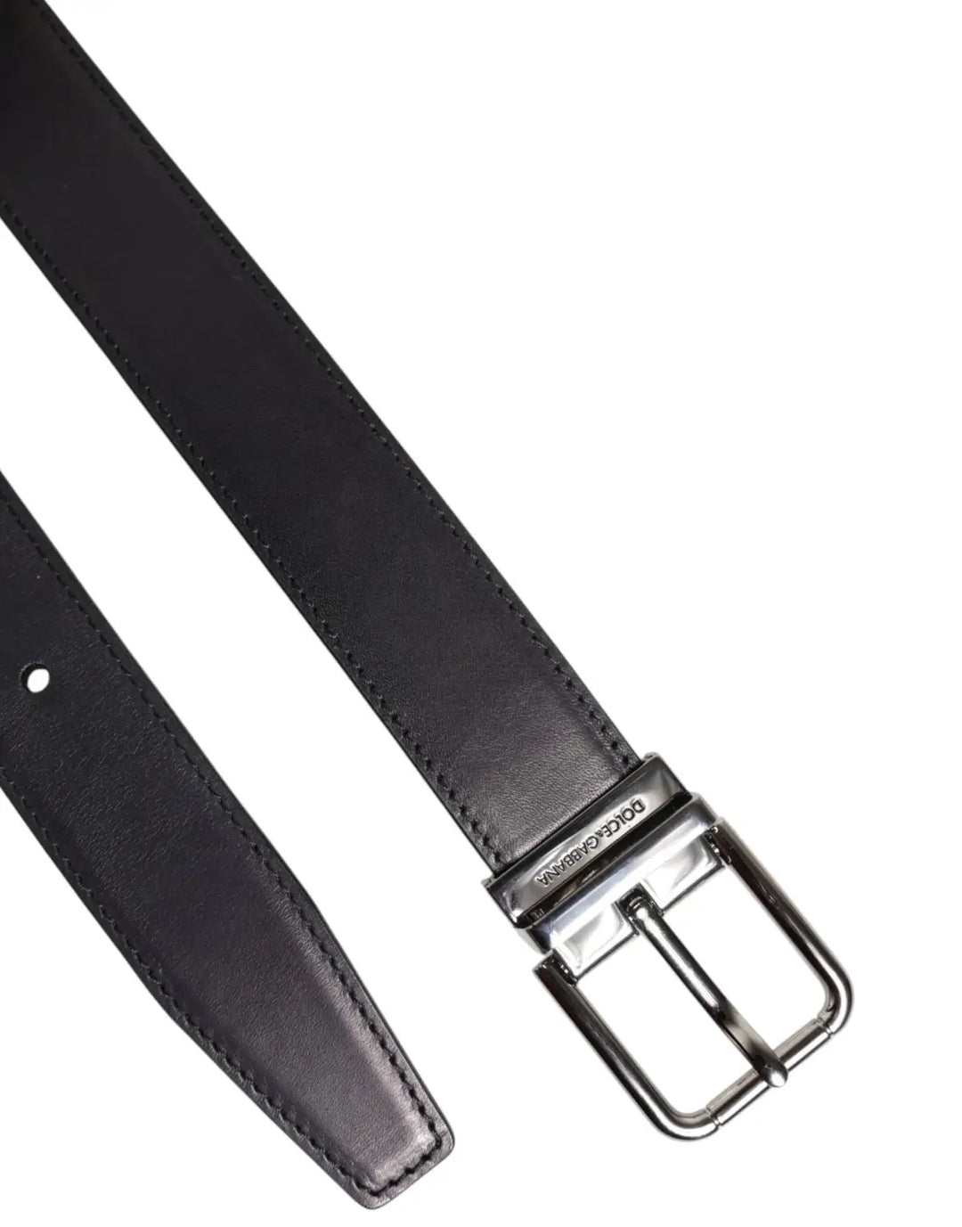 Dolce &amp; Gabbana Black Classic Calf Leather Silver Buckle Belt