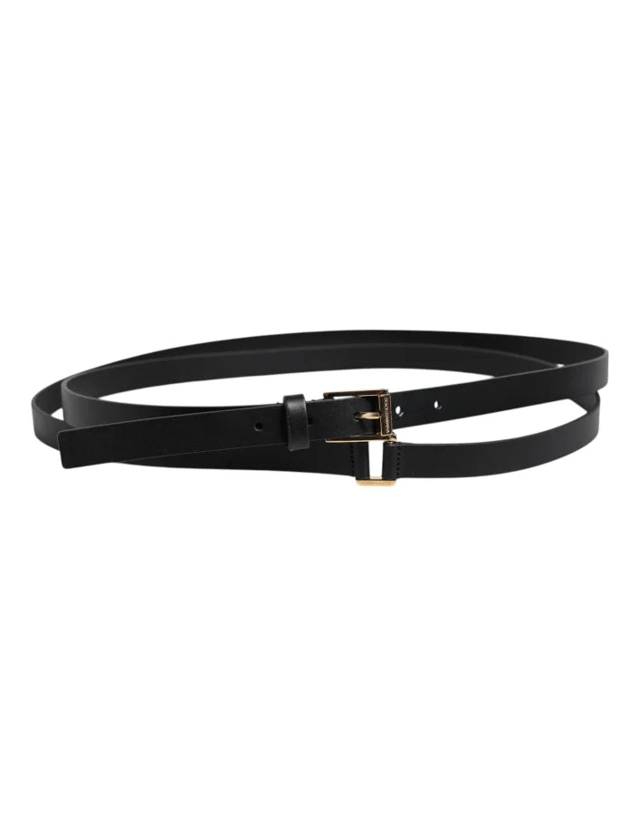 Dolce & Gabbana Black Classic Gold Metal Logo Buckle Belt