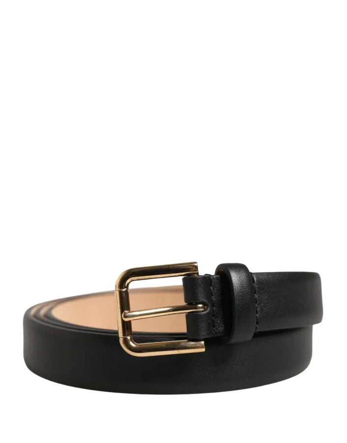 Dolce & Gabbana Black Classic Leather Gold Metal Buckle Belt