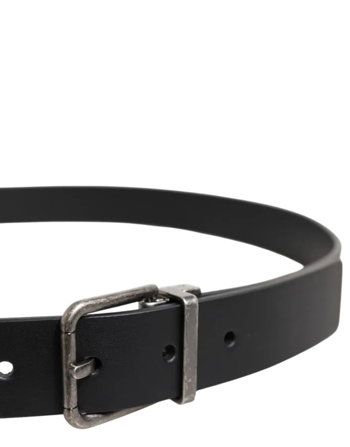 Dolce &amp; Gabbana Black Classic Leather Metal Buckle Belt