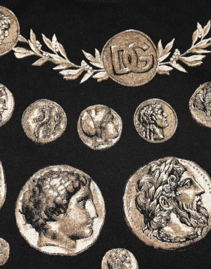 Dolce & Gabbana Black Coin Print Cotton Crew Neck T-shirt