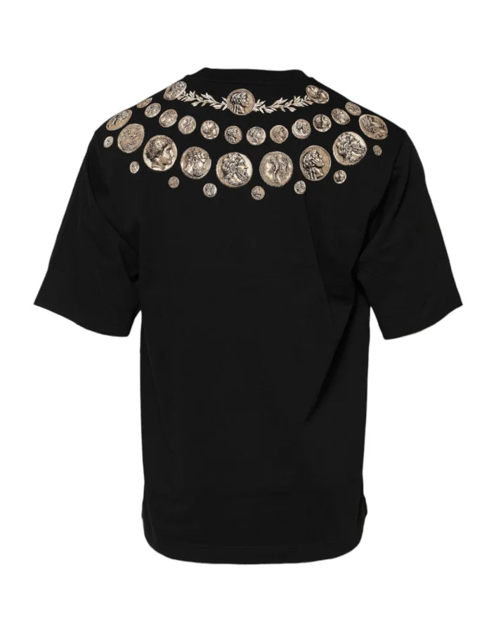 Dolce & Gabbana Black Coin Print Cotton Crew Neck T-shirt