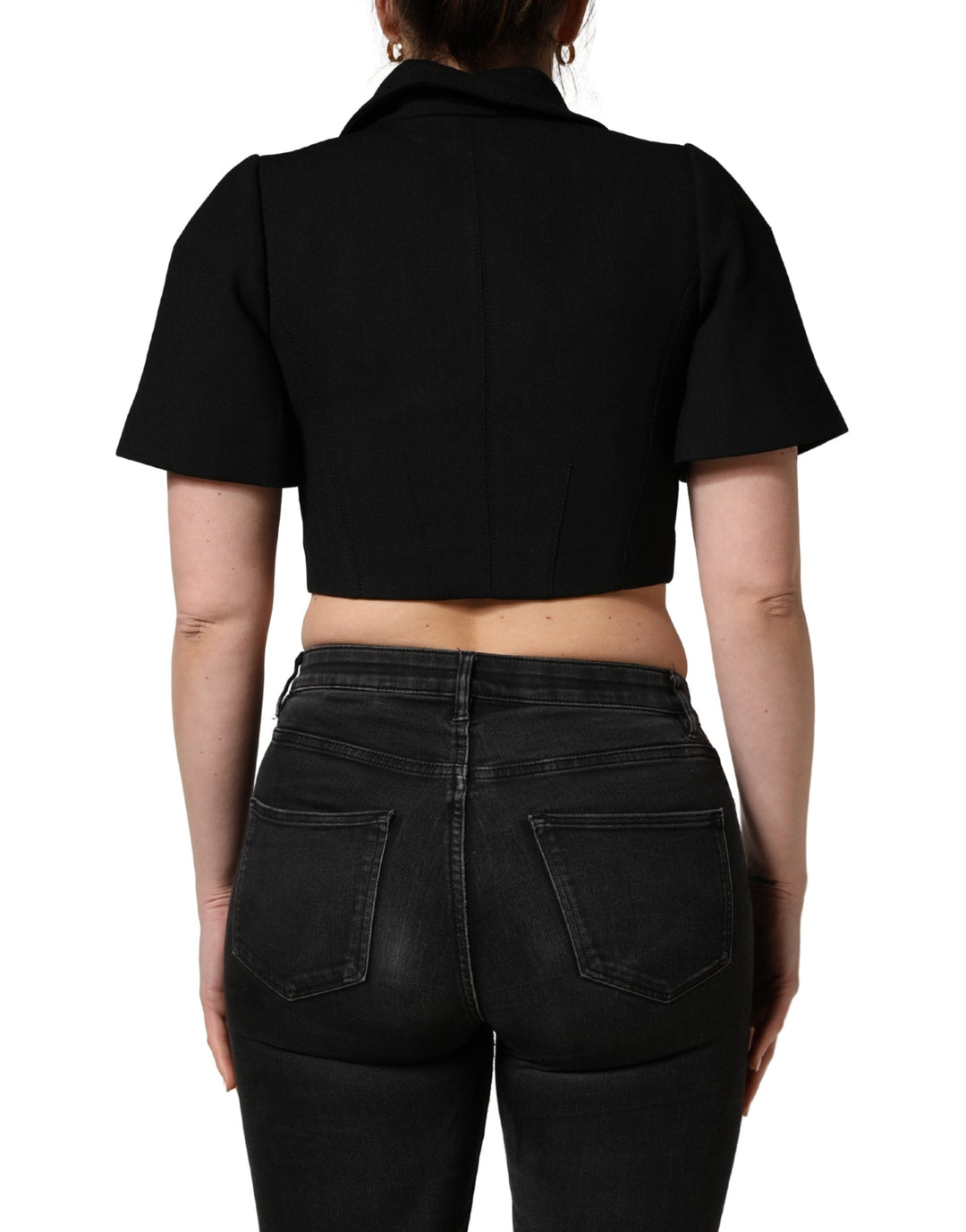 Dolce &amp; Gabbana Blouses - Women’s Black Collared Short Sleeves Cropped Blouse Top