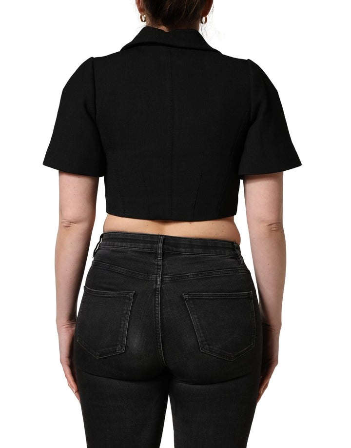 Dolce &amp; Gabbana Blouses - Women’s Black Collared Short Sleeves Cropped Blouse Top