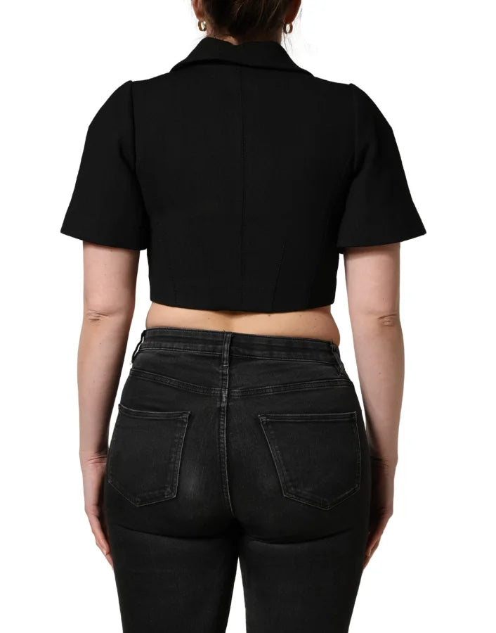 Dolce &amp; Gabbana Black Collared Short Sleeves Cropped Blouse Top