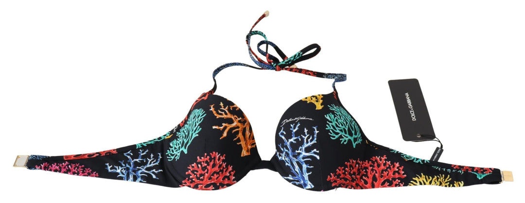 Dolce &amp; Gabbana Black Corals Print Women Beachwear Bikini Tops - Women’s Swimwear