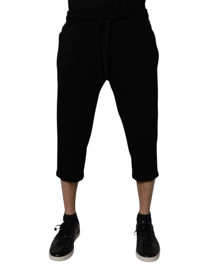 Dolce & Gabbana Black Cotton Blend Cropped Sweatpants Pants