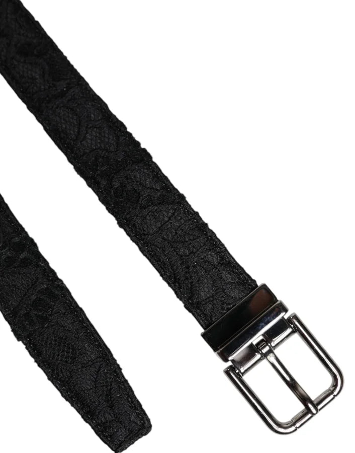 Dolce & Gabbana Black Cotton Blend Silver Metal Buckle Belt