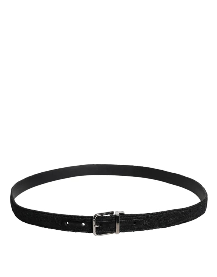 Dolce & Gabbana Black Cotton Blend Silver Metal Buckle Belt