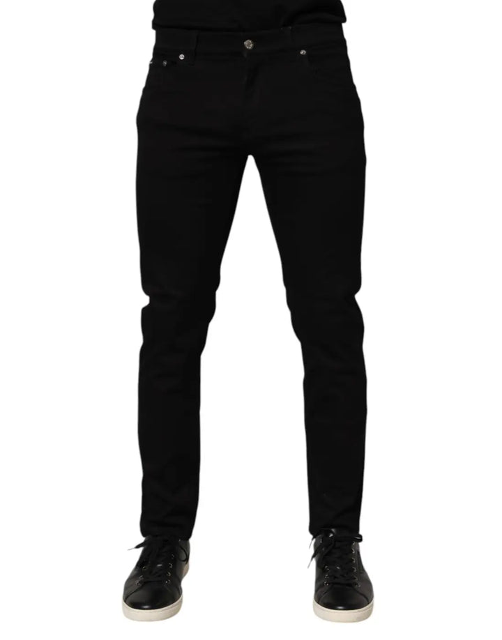 Dolce &amp; Gabbana Black Cotton Blend Skinny Men Trouser Pants