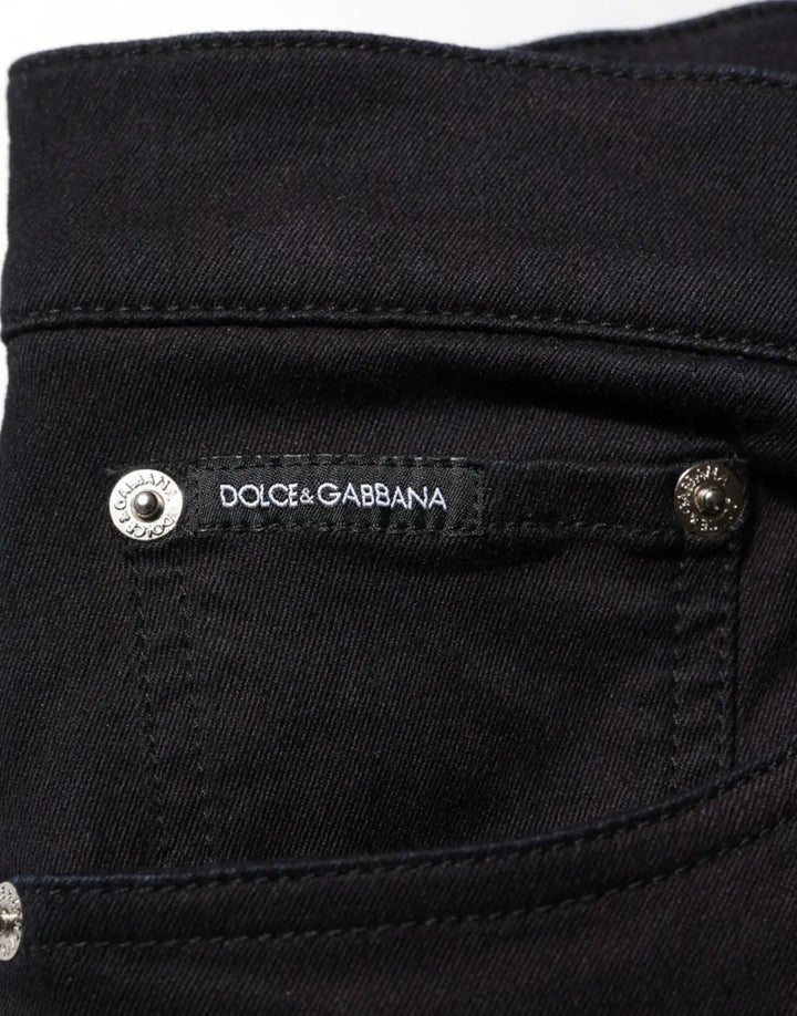 Dolce &amp; Gabbana Black Cotton Blend Skinny Men Trouser Pants