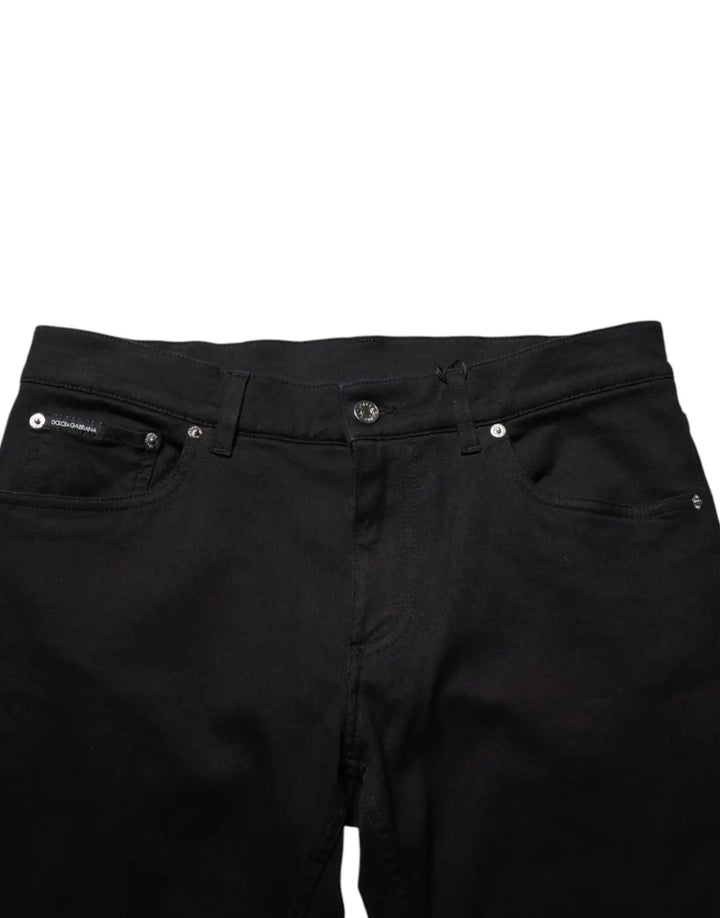 Dolce &amp; Gabbana Black Cotton Blend Skinny Men Trouser Pants