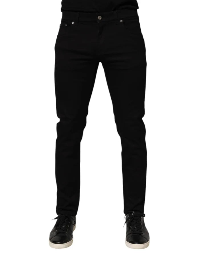 Dolce & Gabbana Black Cotton Blend Skinny Men Trouser Pants