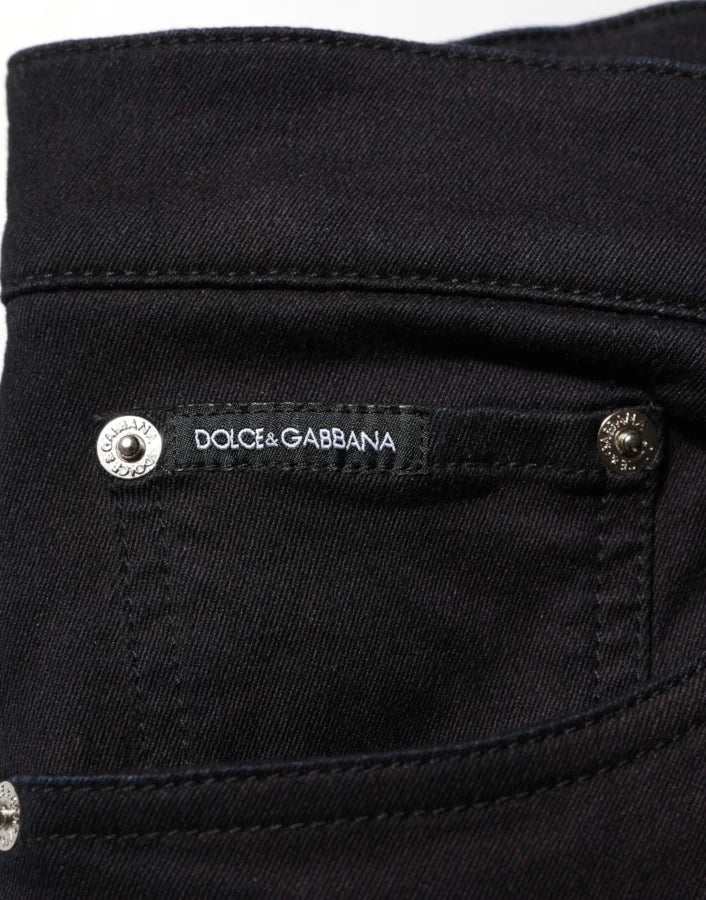 Dolce & Gabbana Black Cotton Blend Skinny Men Trouser Pants